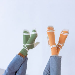 Meias Coloridas - Coleção Old School - Estilo Vintage Anos 90 - Laranja e Verde